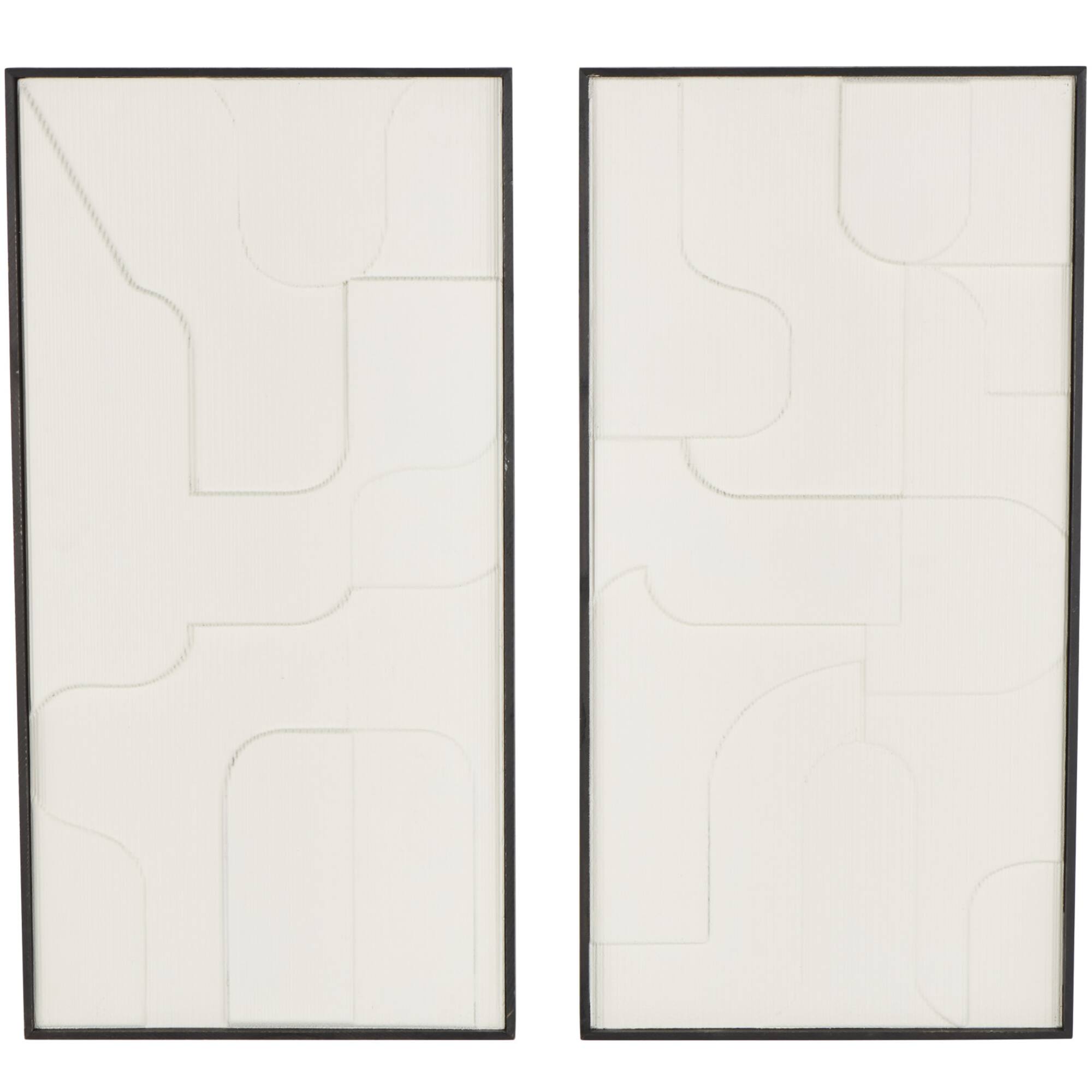 32" x 17" White Wood Geometric Home Wall Décor Set with Black Frame